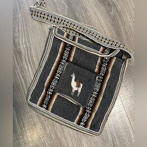 Striped Black and Brown Crossbody Bag with Llama Design